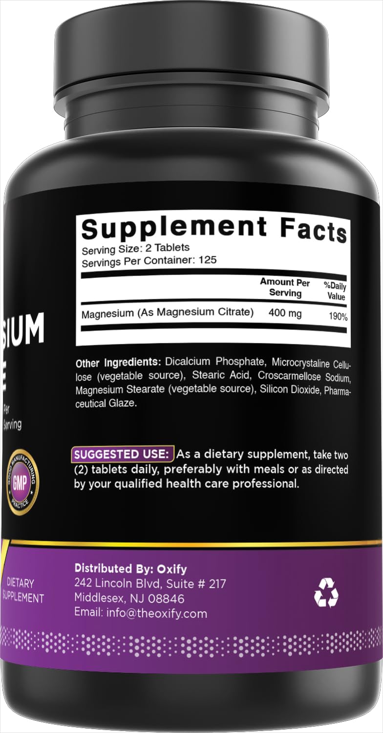 Oxify Magnesium Citrate 400 mg Tablets, 250 Tablets