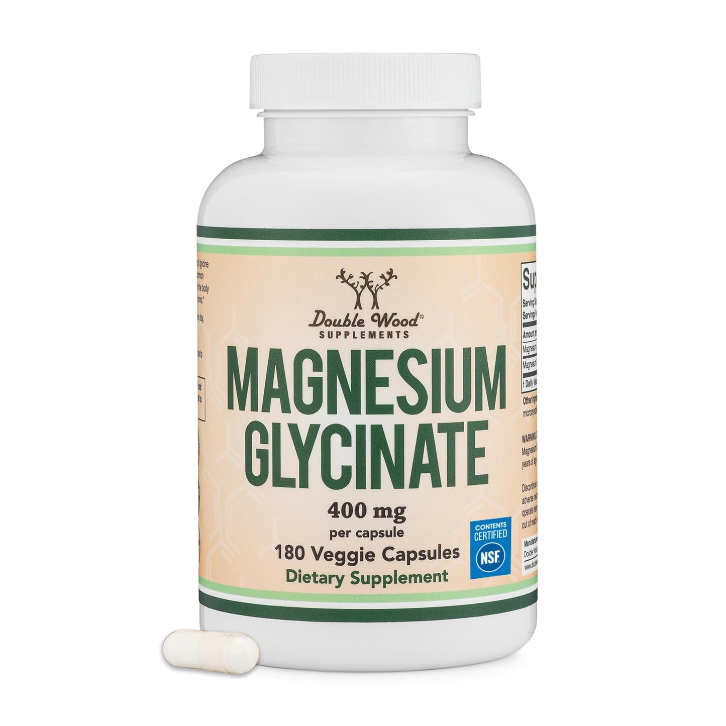 Double Wood Supplements Magnesium Glycinate 400mg Capsules, 180 Count
