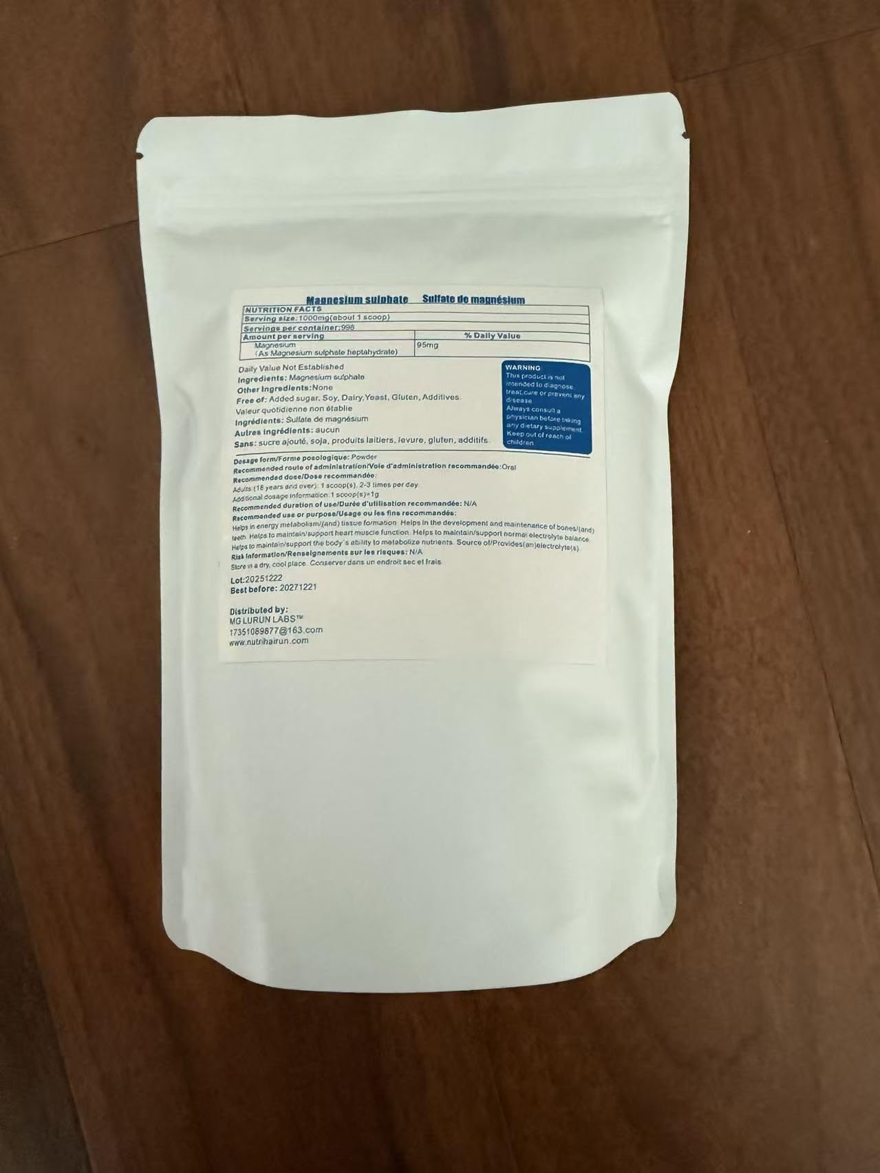 MG LURUN LABS Food Grade Magnesium Sulfate Powder 35.2