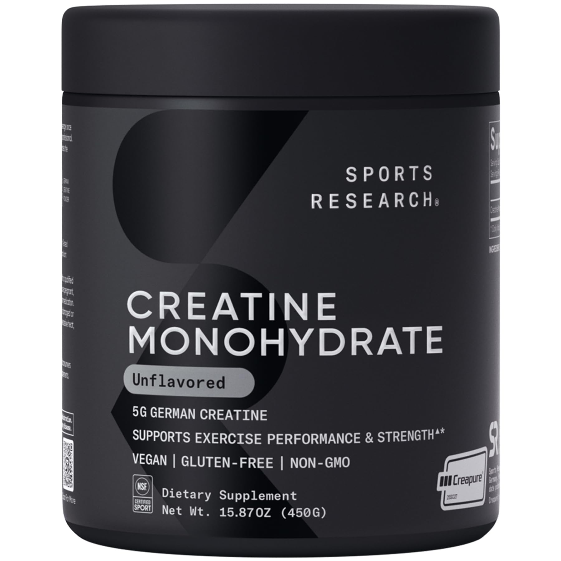 Sports Research Creatine Monohydrate Powder with Creapure, 15.87 oz
