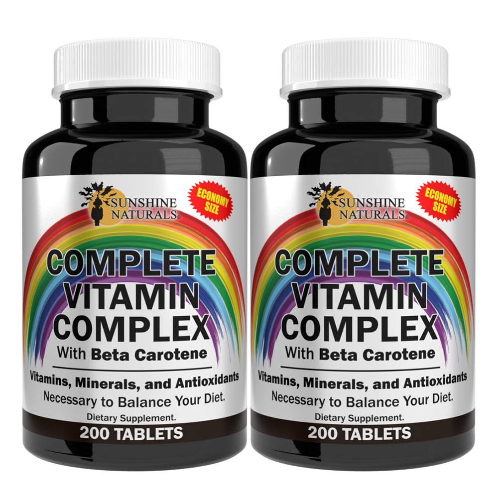 Sunshine Naturals Complete Vitamin Complex Dietary Supplement with Beta Carotene Tablets, 2 Pack