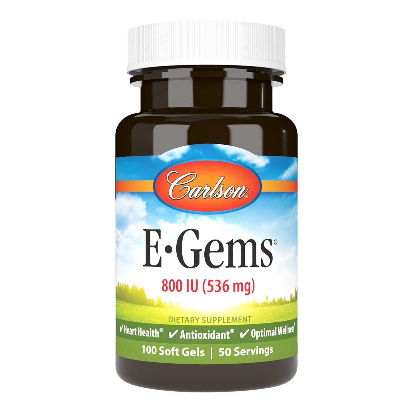 Carlson E-Gems 800 IU (536 mg) Natural-Source Vitamin E Softgels, 50 Softgels