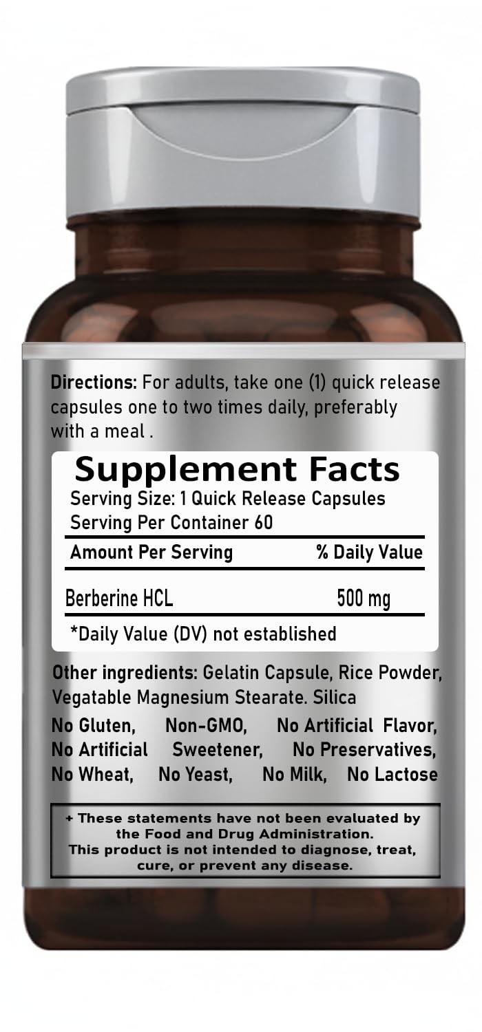 Nutrivya Berberine Supplement 500mg Capsules, 60 Count