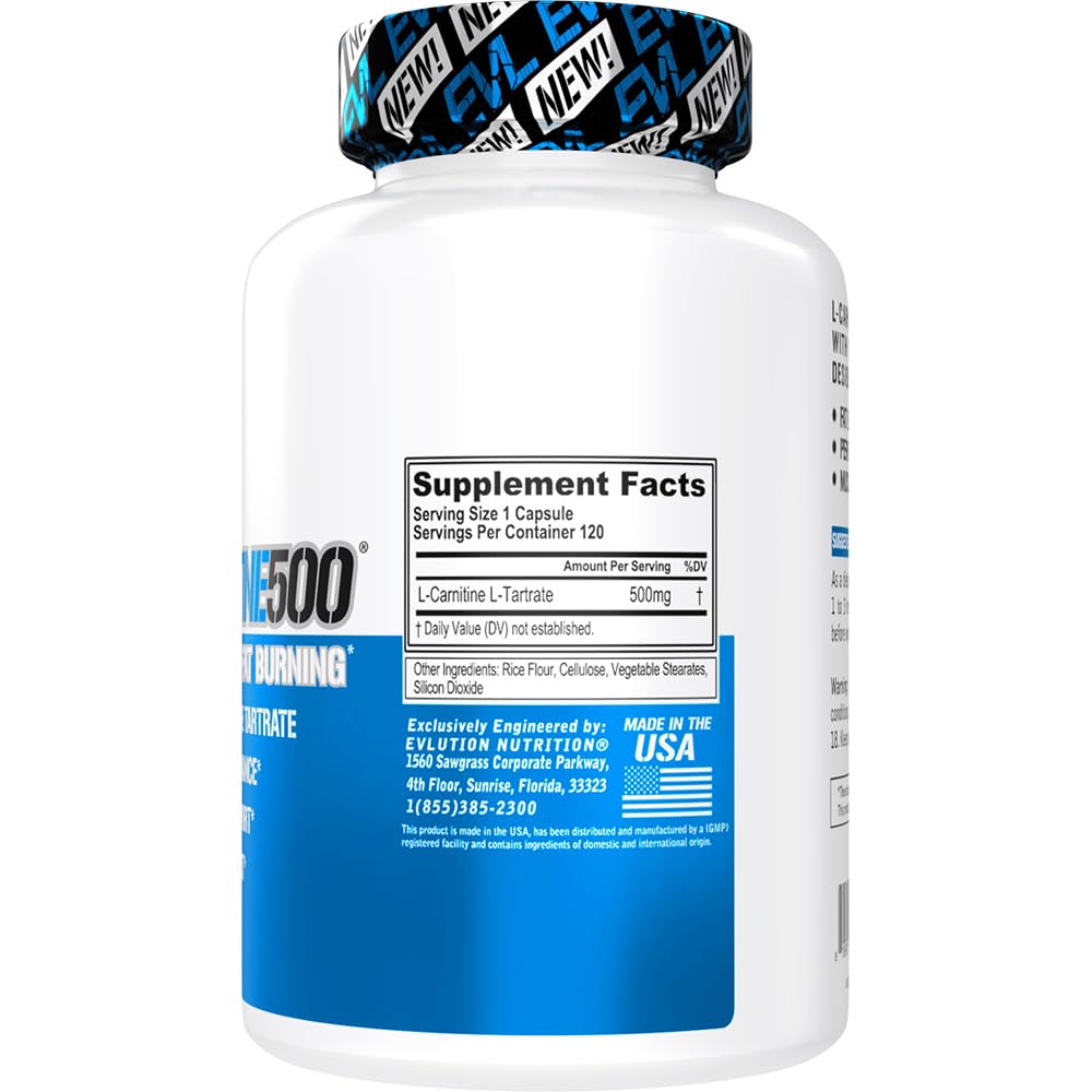 Evlution L-Carnitine Tartrate for Energy & Metabolism Support Capsules 120 Count