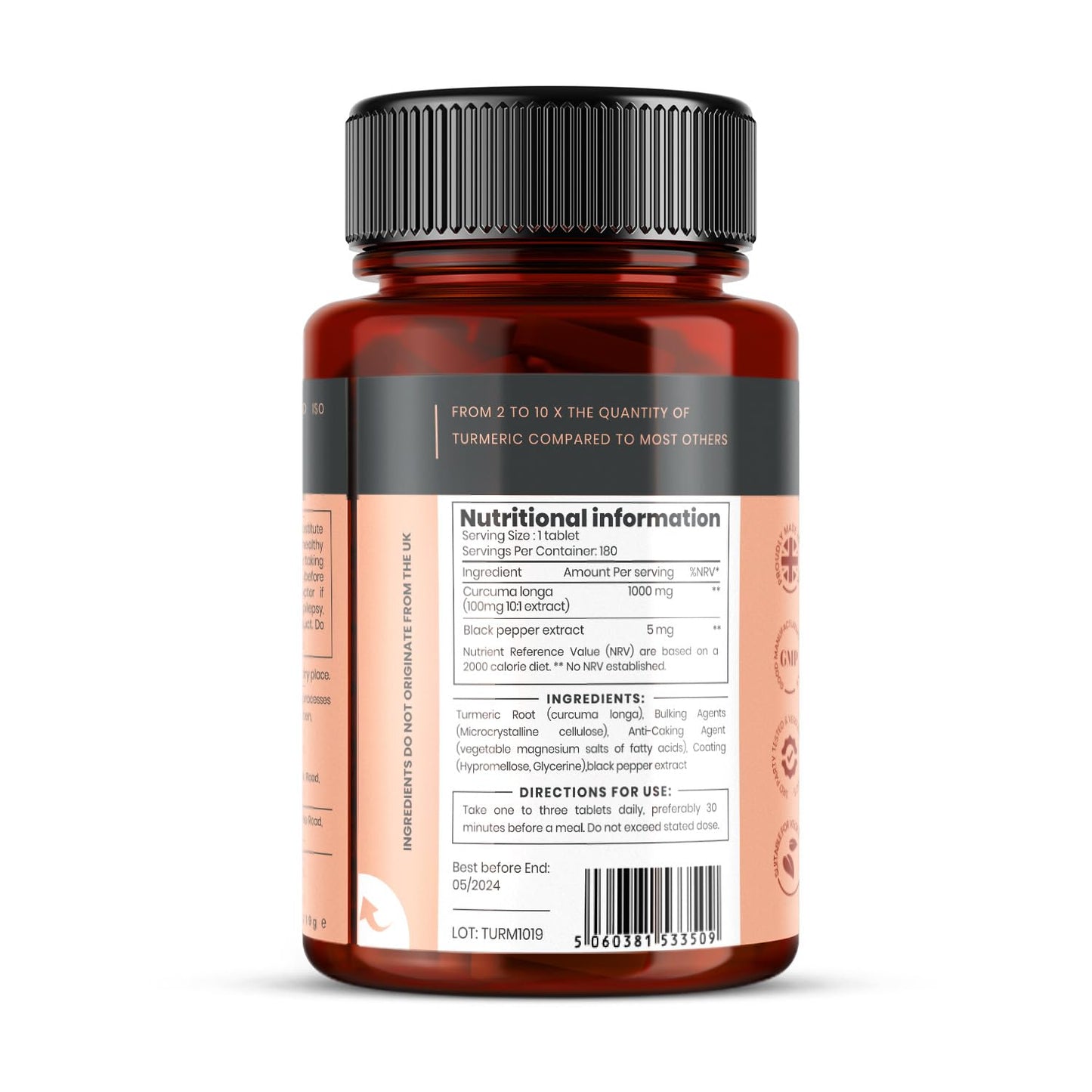 PureClinica Turmeric Double Strength Tablets 1000mg, 180 Count