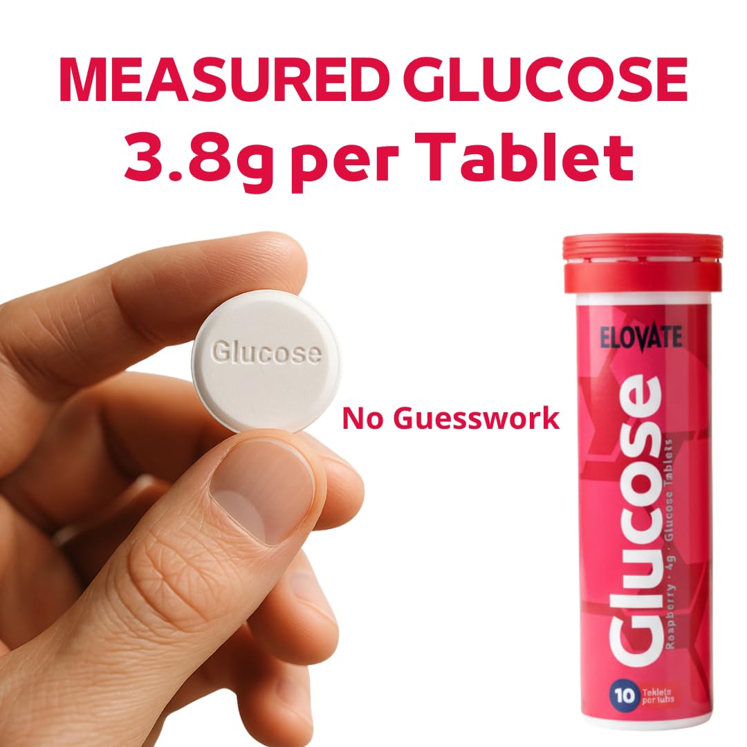 ELOVATE Fast Acting Glucose Tablets, Peach & Raspberry Variety, 40 Count