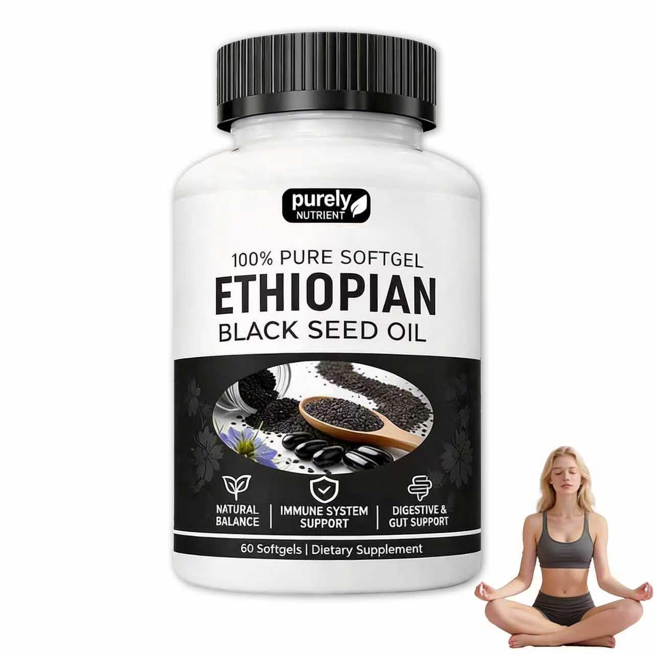 cxuhui Purely Ethiopian Black Seed Oil Softgels, 60 Softgels