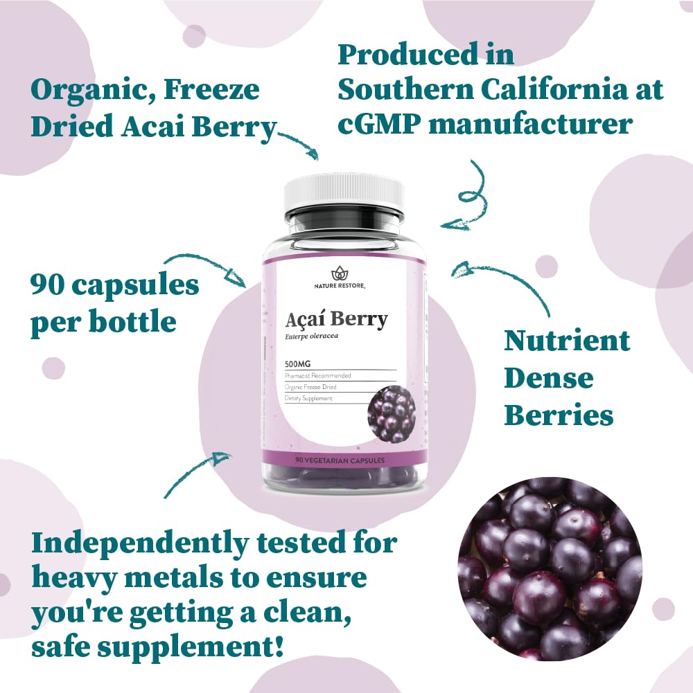 Nature Restore Organic Acai Berry Supplement Capsules 90 Count