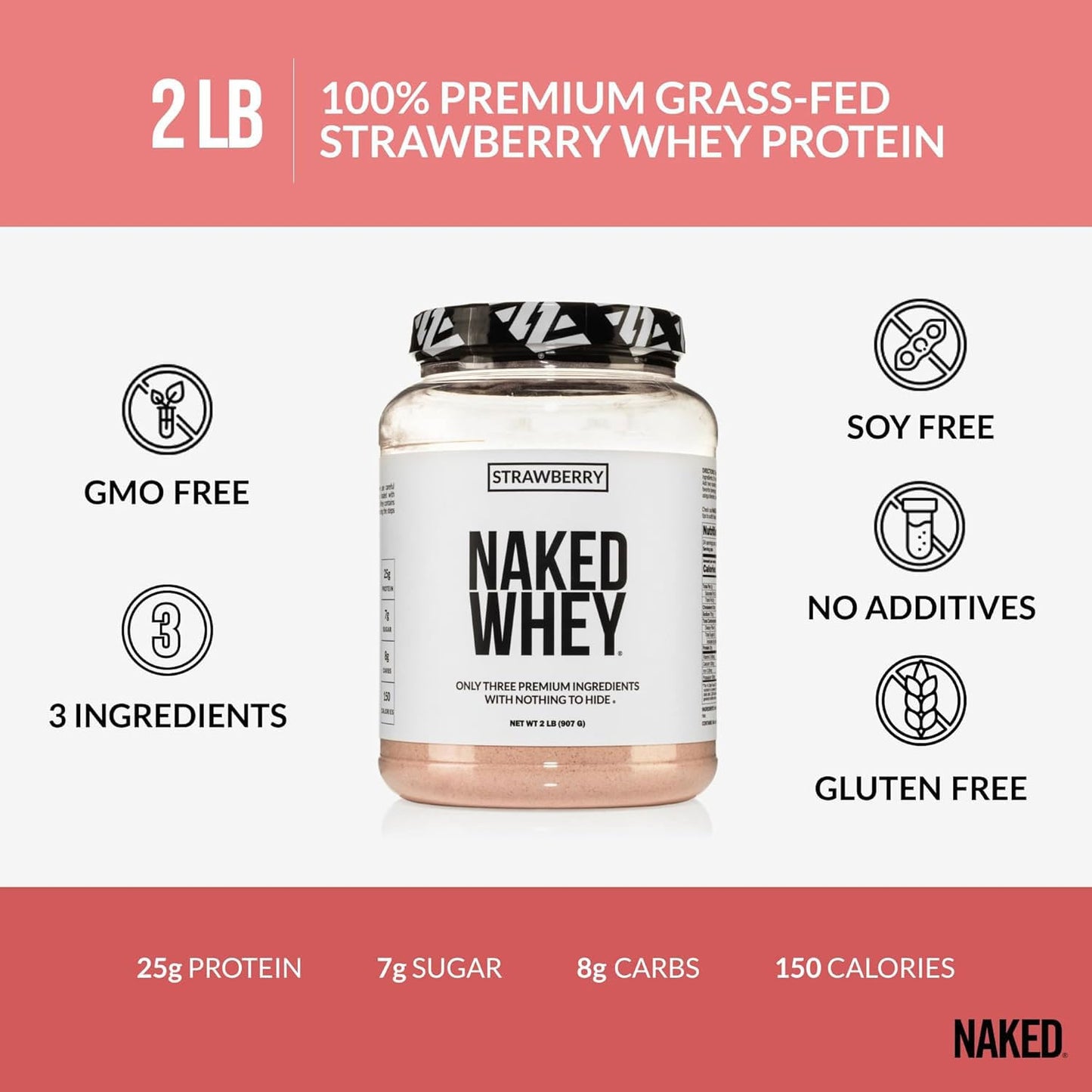 NAKED Strawberry Whey Protein Powder 32 Servings