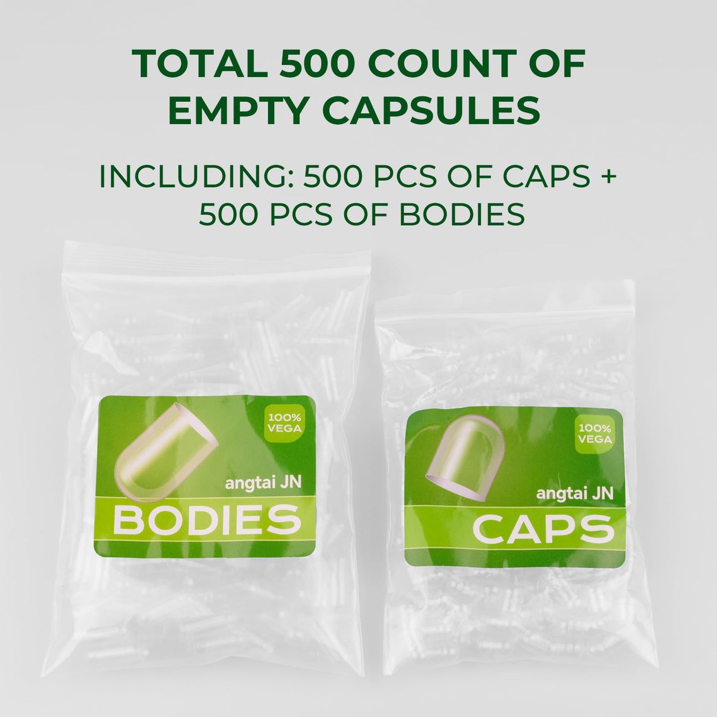 Angtai JN Empty Capsules Size 000 Separated Vegan Pill Caps Plant Based Clear Capsules, 500 Count