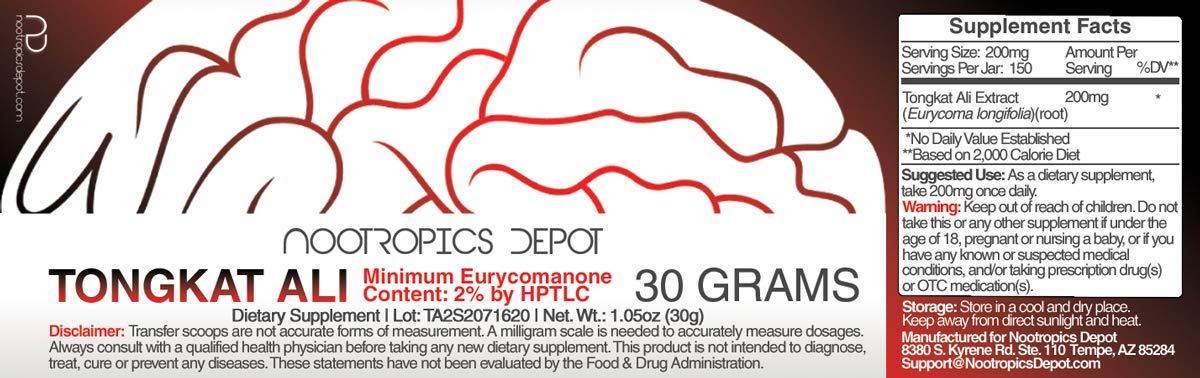 Nootropics Depot Tongkat Ali Extract Powder, 30 Grams