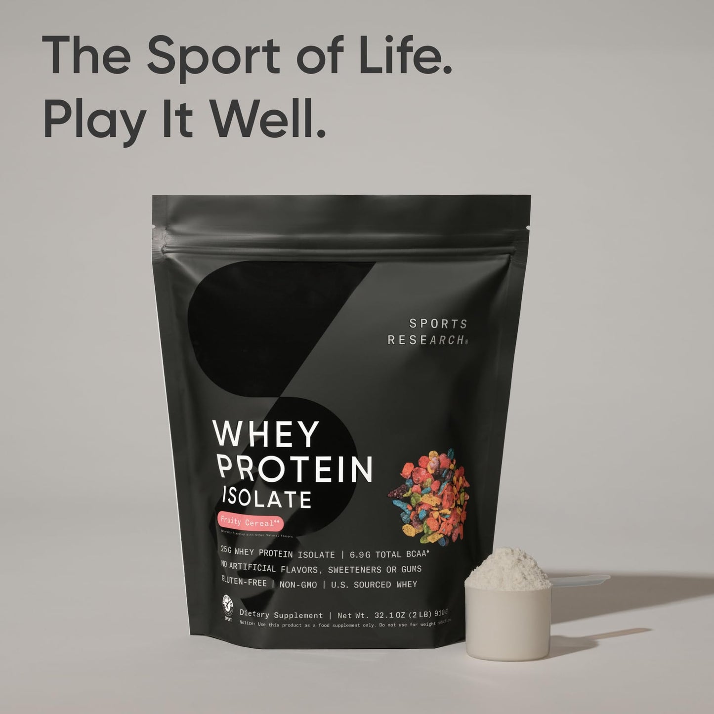 Sports Research 100% Whey Protein Isolate Fruity Cereal Powder 32.1 oz