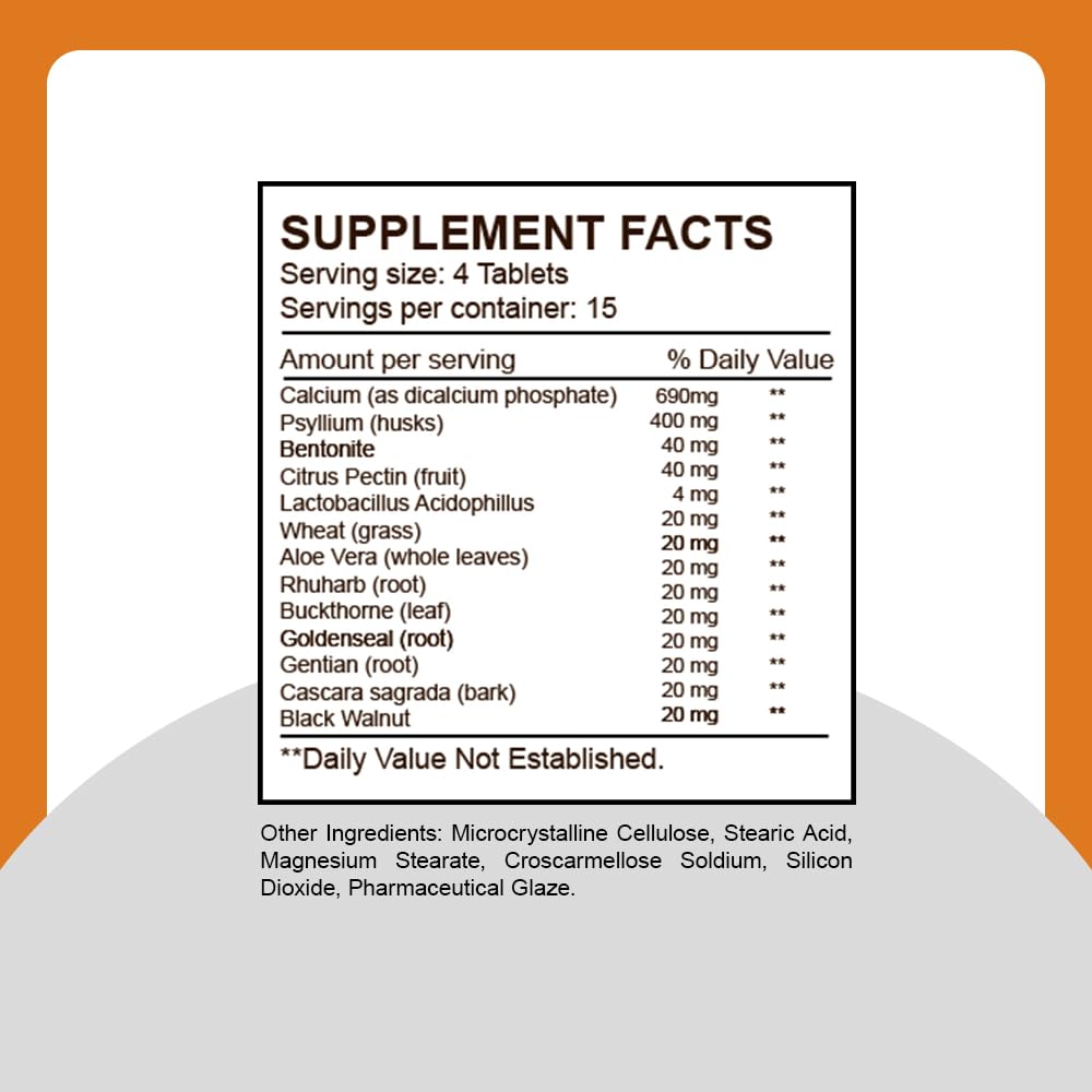 Sunshine Naturals Colon Cleansing Alternative 1200 Mg Gentle Detox & Digestive Support Supplement Tablet, 60 Tablets