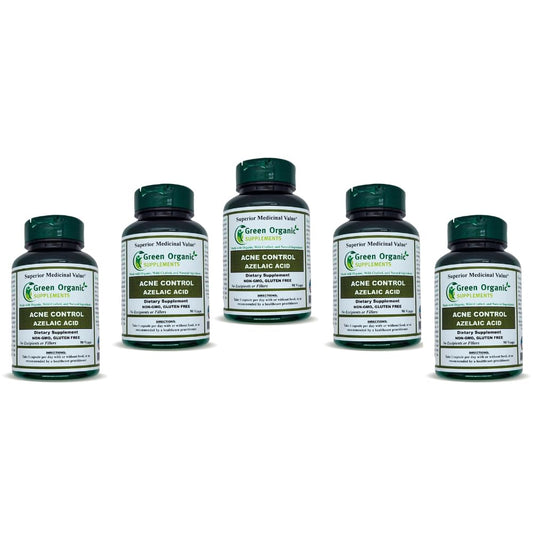 Green Organic Supplements Azelaic Acid Acne Support Capsules, 90 Capsules, Non-GMO, Gluten-Free, Pack of 5