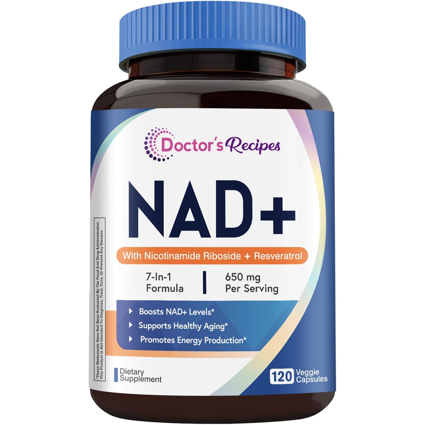 Doctor's Recipes NAD Supplement Nicotinamide Riboside Resveratrol NMN Alternative for Anti-Aging with Magnesium Glycinate & L-Tryptophan, 650mg Per Serving Energy & Mood Boost, 120 Capsules