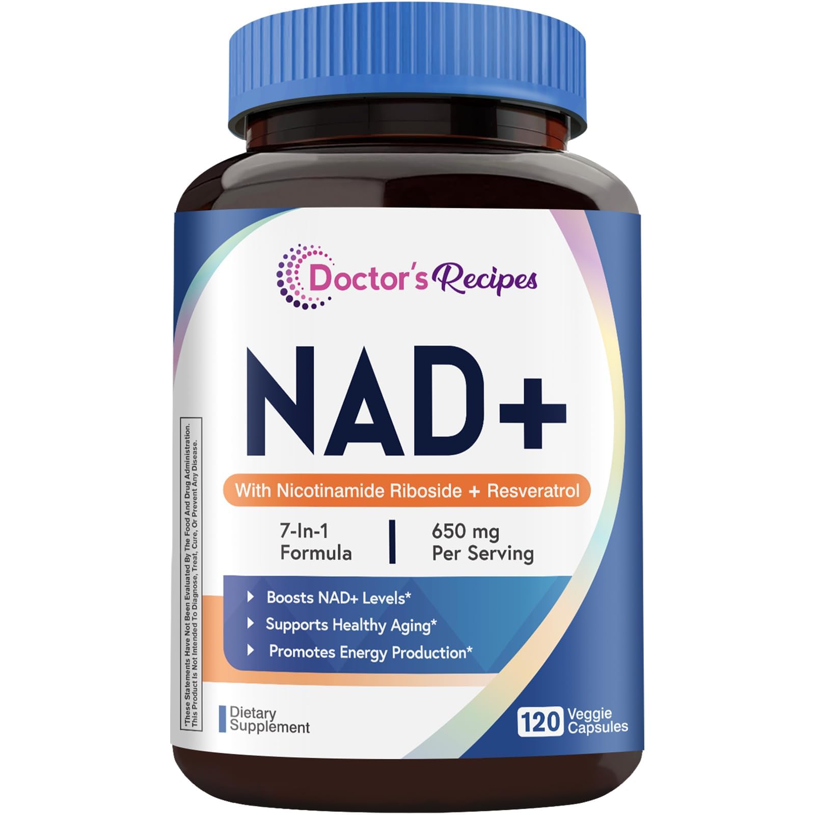 Doctor's Recipes NAD Supplement Nicotinamide Riboside Resveratrol NMN Alternative for Anti-Aging with Magnesium Glycinate & L-Tryptophan, 650mg Per Serving Energy & Mood Boost, 120 Capsules