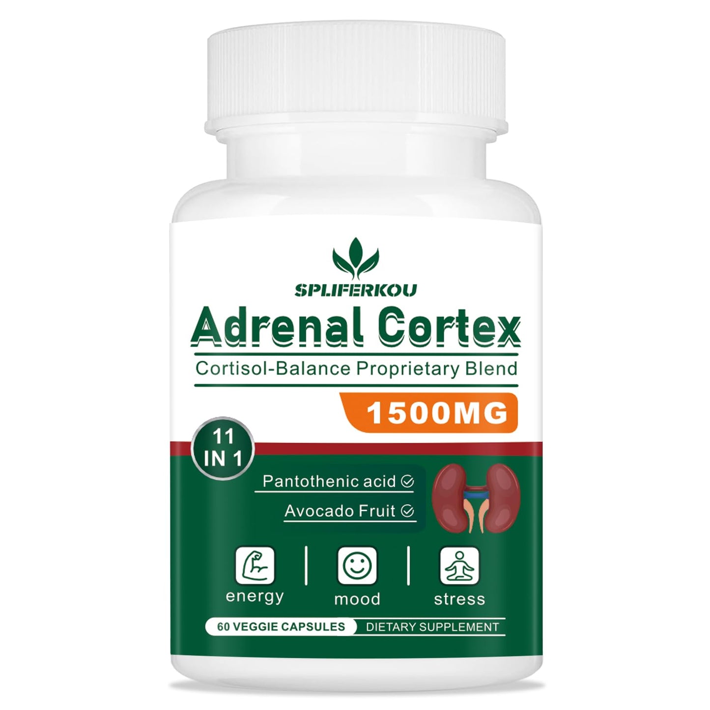 Spliferkou 11-in-1 Adrenal Support Supplement Capsules, 60 Count