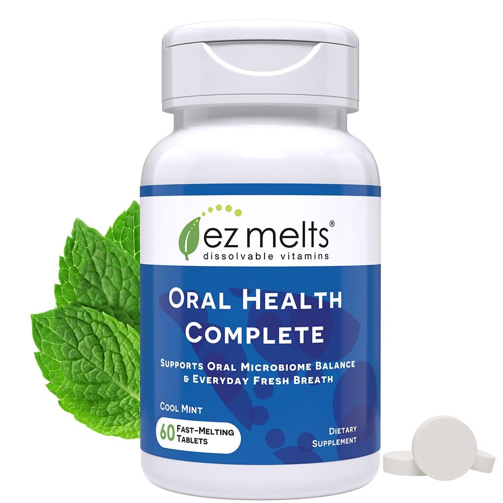EZ Melts Oral Health Complete Oral Probiotic Supports Gum Health, Fresh Breath & Helps Relieve Occasional Dry Mouth - No Artificial Flavors, Non-GMO & Vegan, 60 Tablets