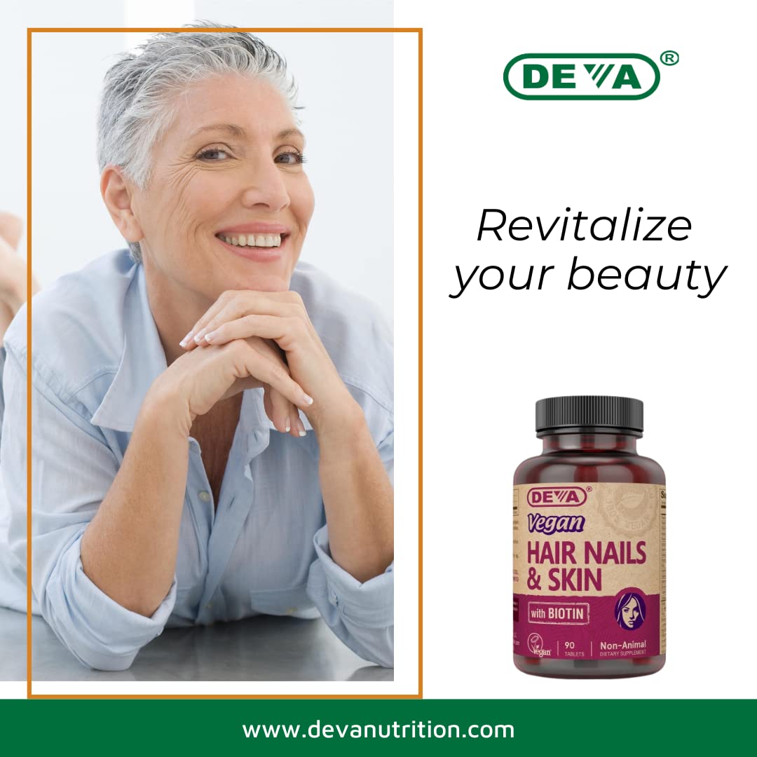DEVA Vegan Hair, Nails & Skin Vitamins & Minerals with Biotin Tablets, 90