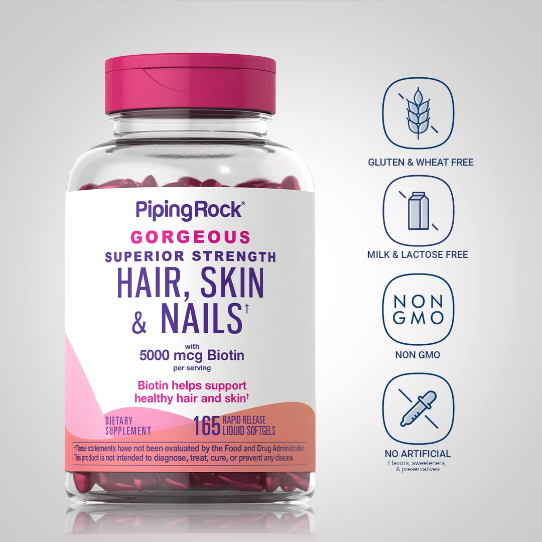 Piping Rock Hair Skin and Nails Biotin Softgels 5000 mcg, 165 Count