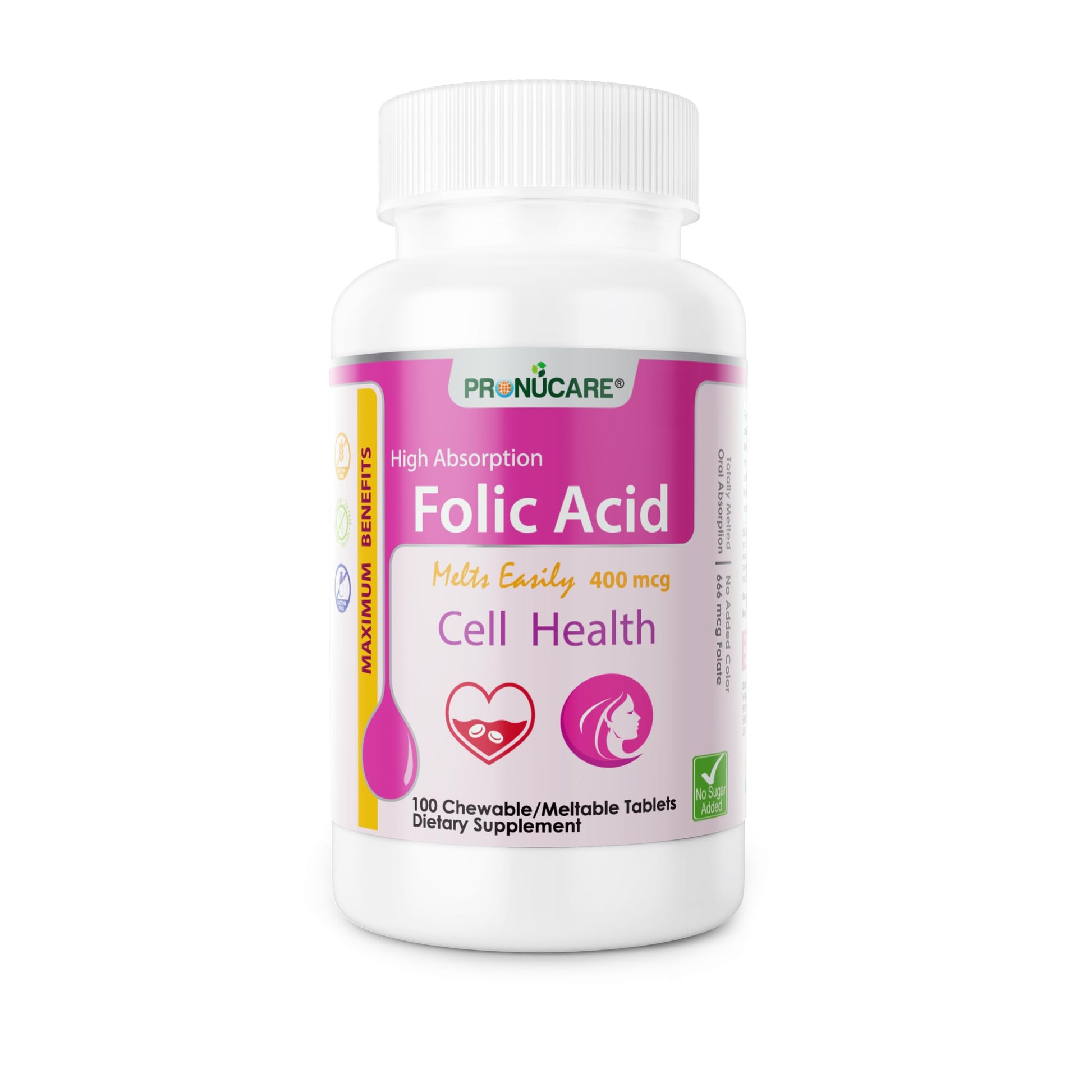 PRONUCARE Folic Acid 400 mcg Tablet, 100 Count