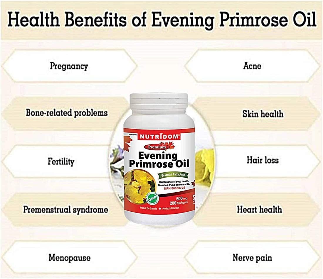 Nutridom Evening Primrose Oil Omega-6 & GLA 500mg Softgels 200 Count