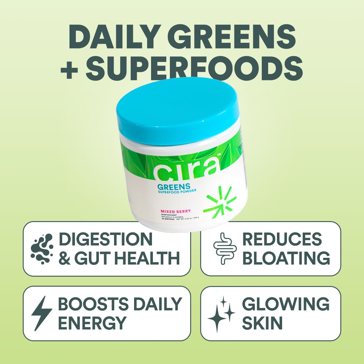 Cira Daily Greens Organic Spirulina Powder, 5.29 Ounce