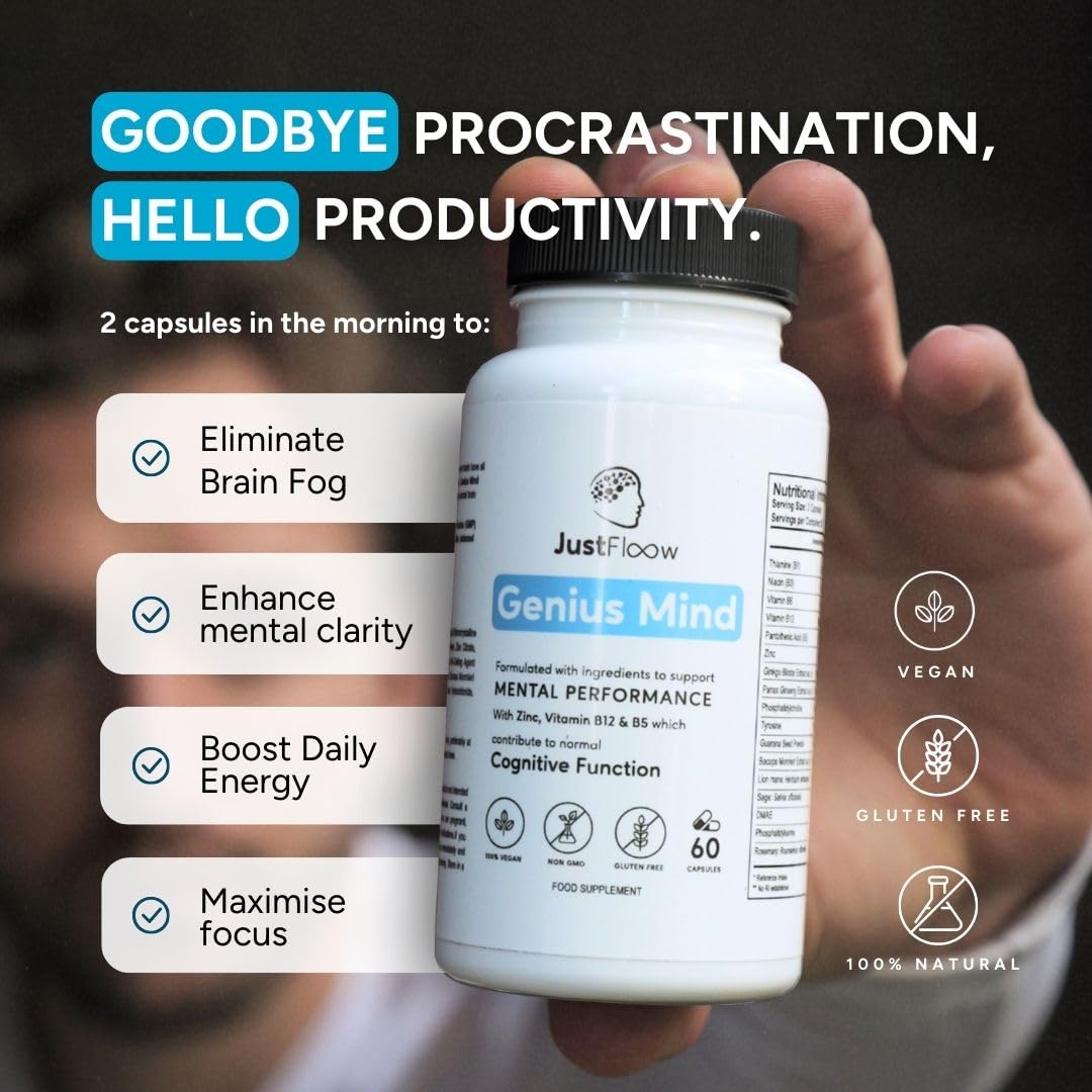 JustFloow Genius Mind Nootropic Brain Supplement Capsule 60 Count