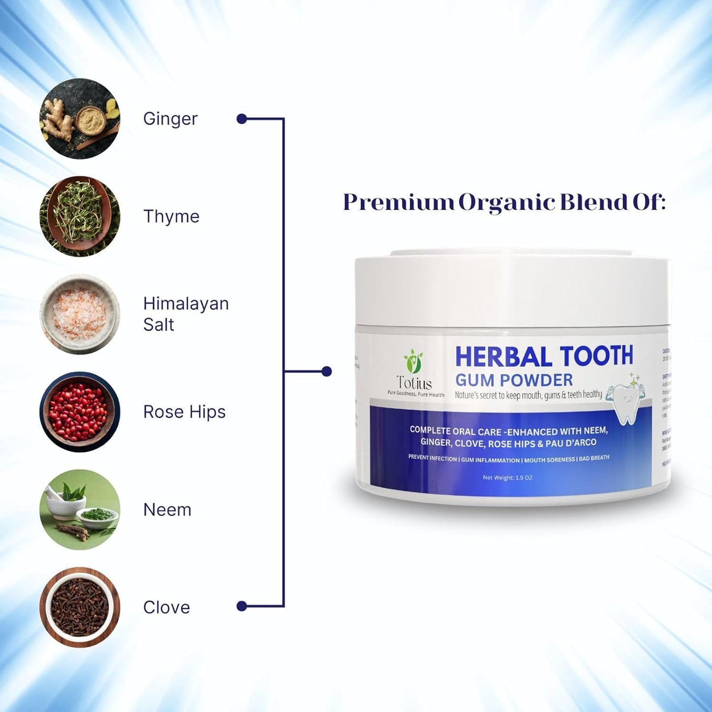 TOTIUS Herbal Tooth Gum Powder, 1 Ounce (Pack of 1)