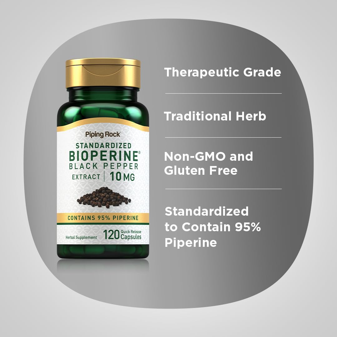 Piping Rock Bioperine Supplement 10mg Capsule, 120 Count, Gluten Free, Non-GMO