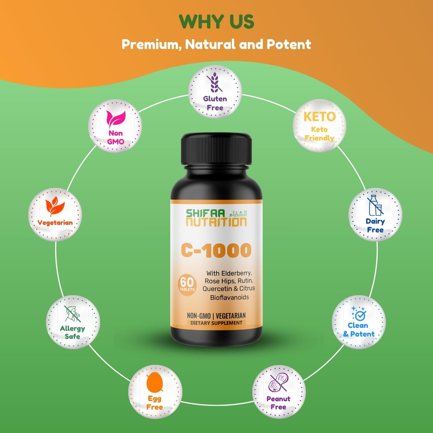 SHIFAA NUTRITION Vitamin C-1000mg Tablets, 60 Count