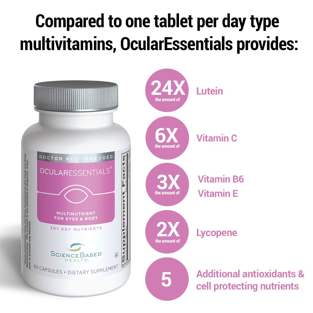 ScienceBased Health OcularEssentials Daily Multivitamin with Eye Health Support – 30+ Nutrients Including Lutein, Zeaxanthin, Resveratrol & Plant-Based Antioxidants, 60 Capsules