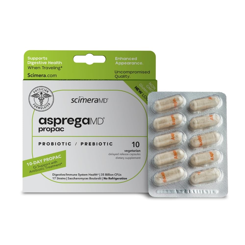 Scimera Bioscience Asprega ProPac Probiotics and Prebiotics Supplement Capsule, 10 Count