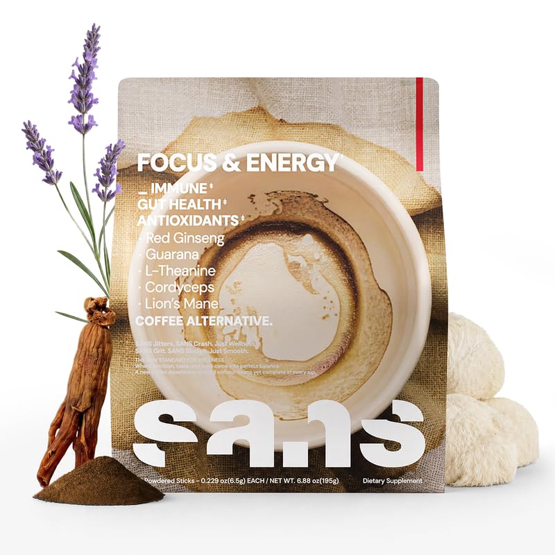 Sans Focus & Energy Mushroom Coffee Alternative Powder, 30 Sticks