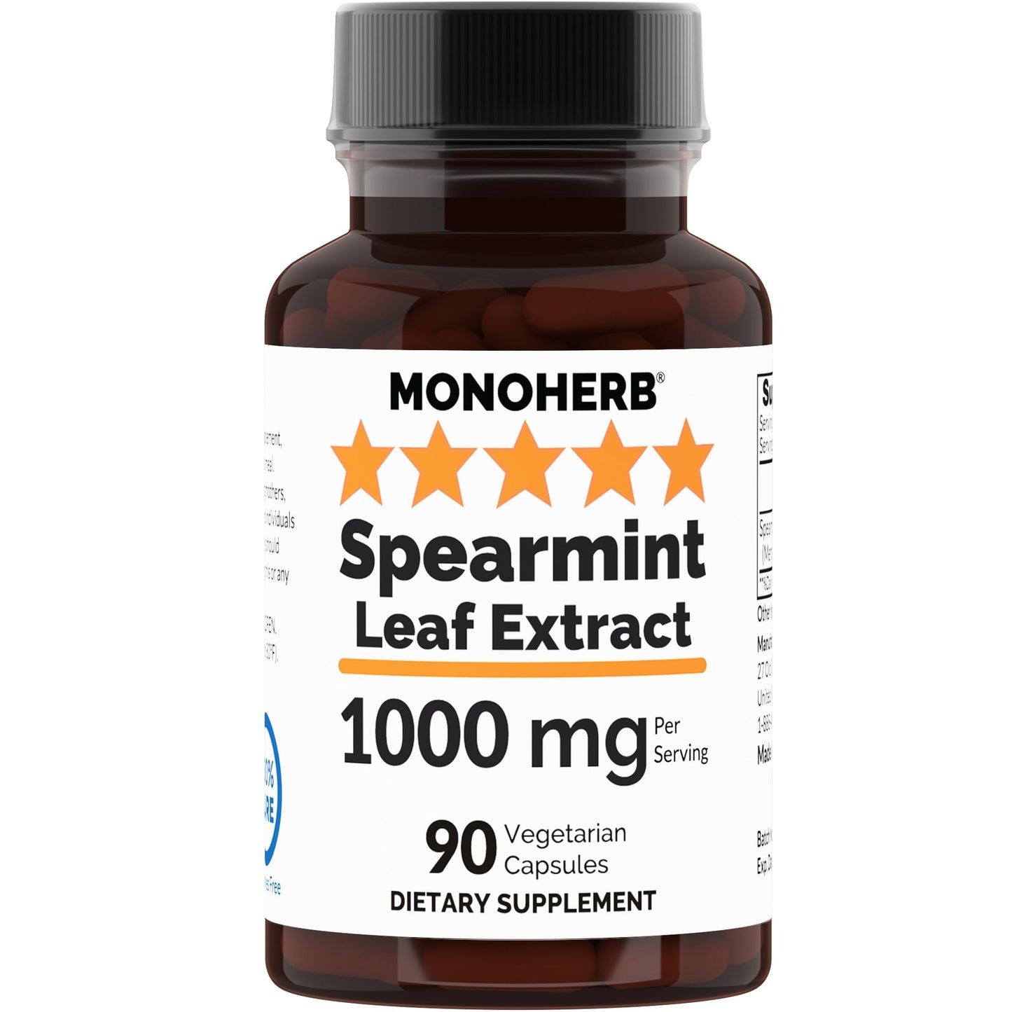 MONOHERB Spearmint Leaf Extract 1000 mg Capsules, 90 Count