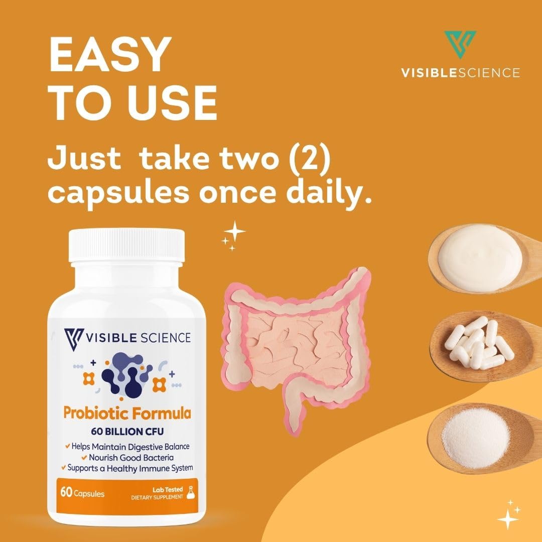 Visible Science Probiotic Formula Probiotic Strains Gut Digestive & Immune Health Support 60 Billion CFU Capsules 60