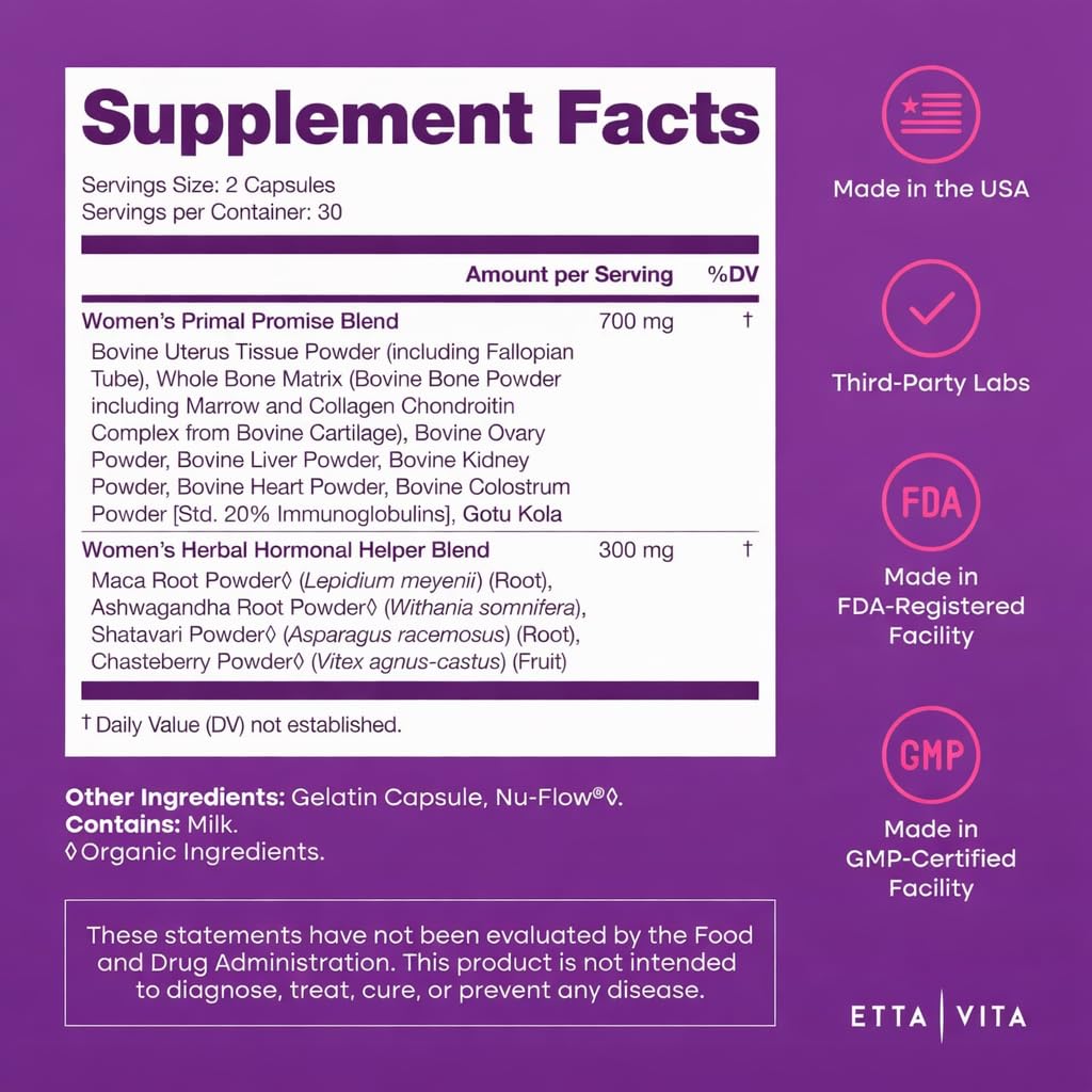 Etta Vita Primal Beef Organ Supplement for Women 60 Capsules