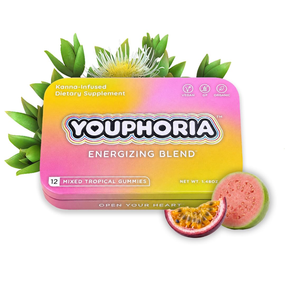 Youphoria Kanna Gummies 600mg Vegan Botanical Supplement for Mood Support, Gummy, 12 Count