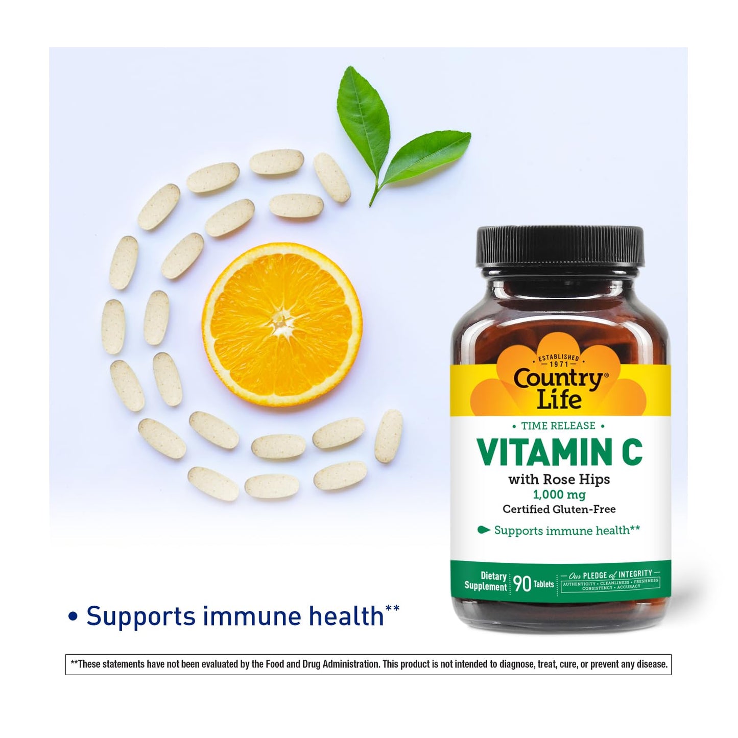 Country Life Vitamin C 1,000mg Time Release with Rose Hips 90 Tablets