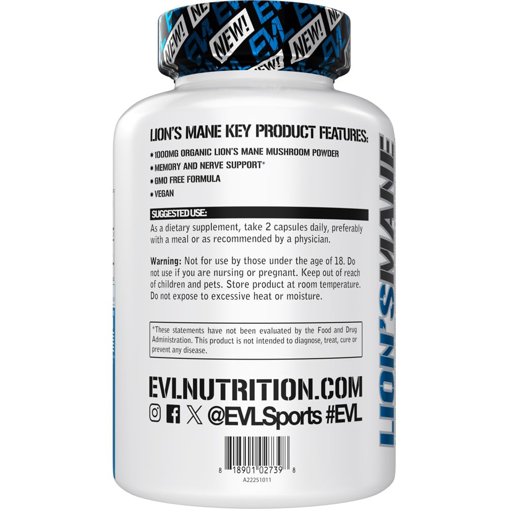 Evlution Organic Lion’s Mane Mushroom Capsules 120 Count
