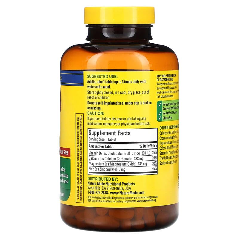 Nature Made Calcium, Magnesium Oxide, Zinc with Vitamin D3 Tablets 300 Count