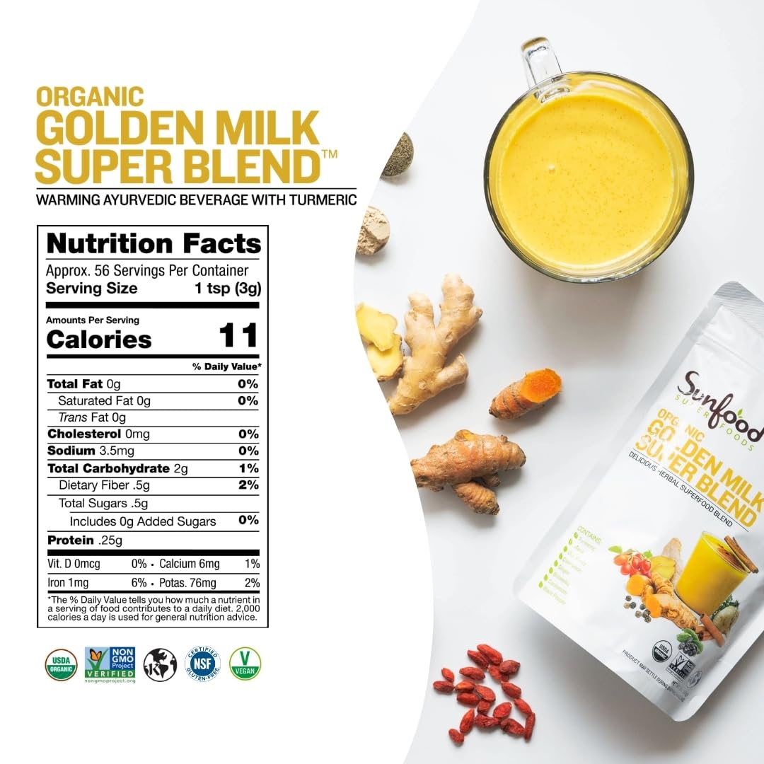 Sunfood Superfoods Golden Milk Super Blend Turmeric Powder, 12 oz