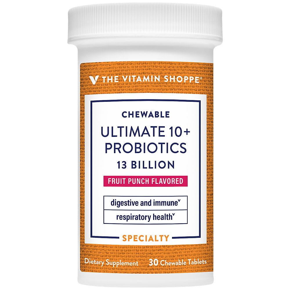 The Vitamin Shoppe Ultimate 10+ Probiotics 13 Billion CFU - 10 Probiotic Strains for Digestive Health, Immune & Gut Support Chewable Tablets 30