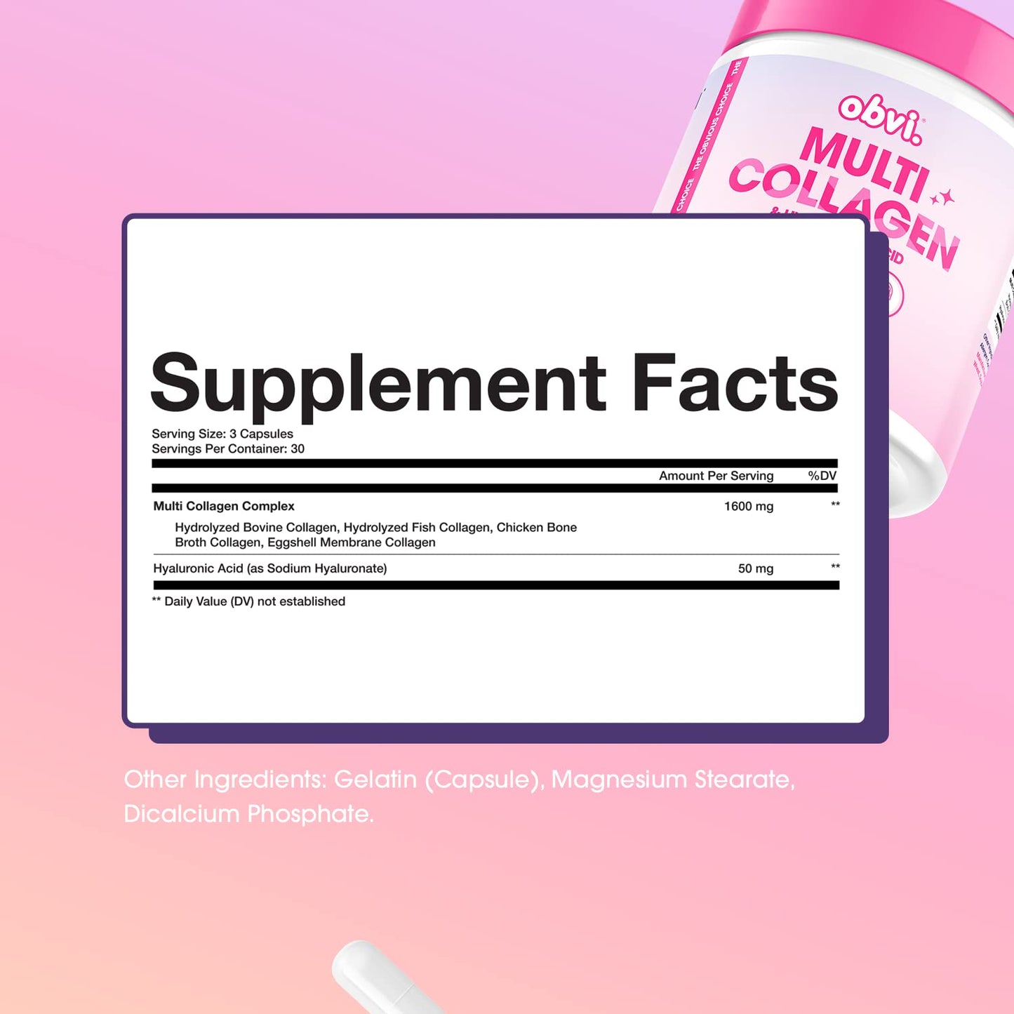 Obvi Multi Collagen Supplement with Hyaluronic Acid 90 Capsules