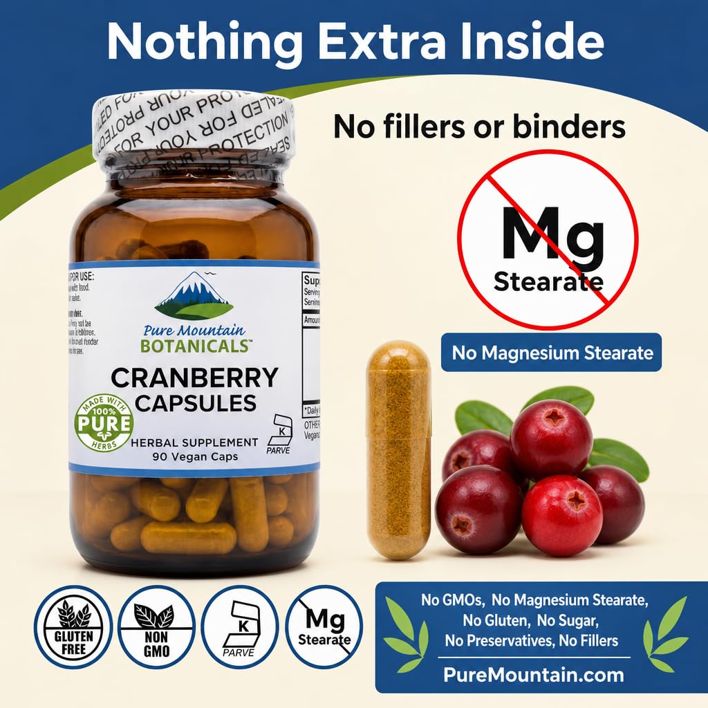 Pure Mountain Botanicals Cranberry Pills for Women 400mg Extract Capsules 90 Capsules