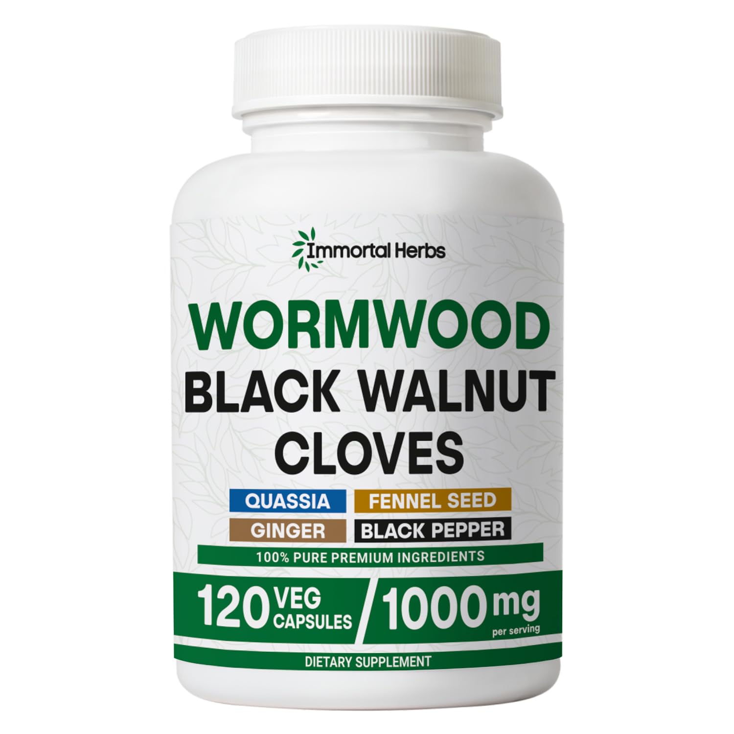 Immortal Herbs Wormwood Black Walnut Clove Cleanse Extract 7-in-1 Complex Capsule, 120 Count