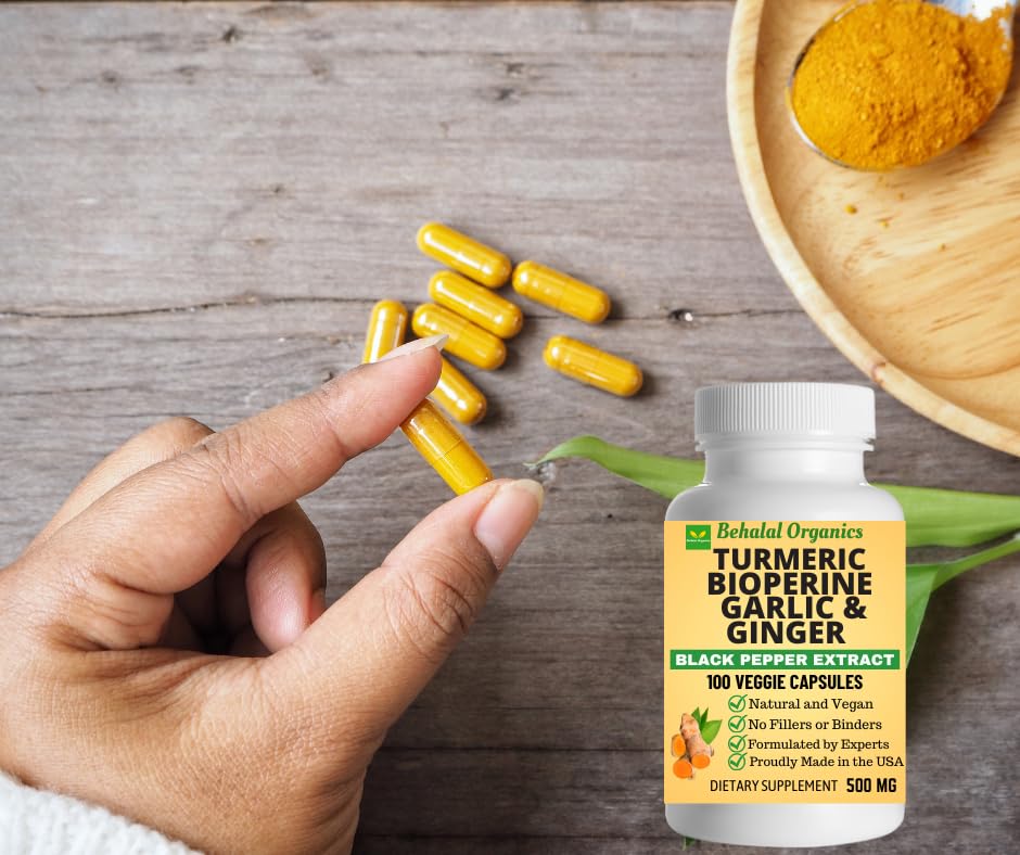 Behalal Organics Turmeric Curcumin 500mg Capsules, 100 Count