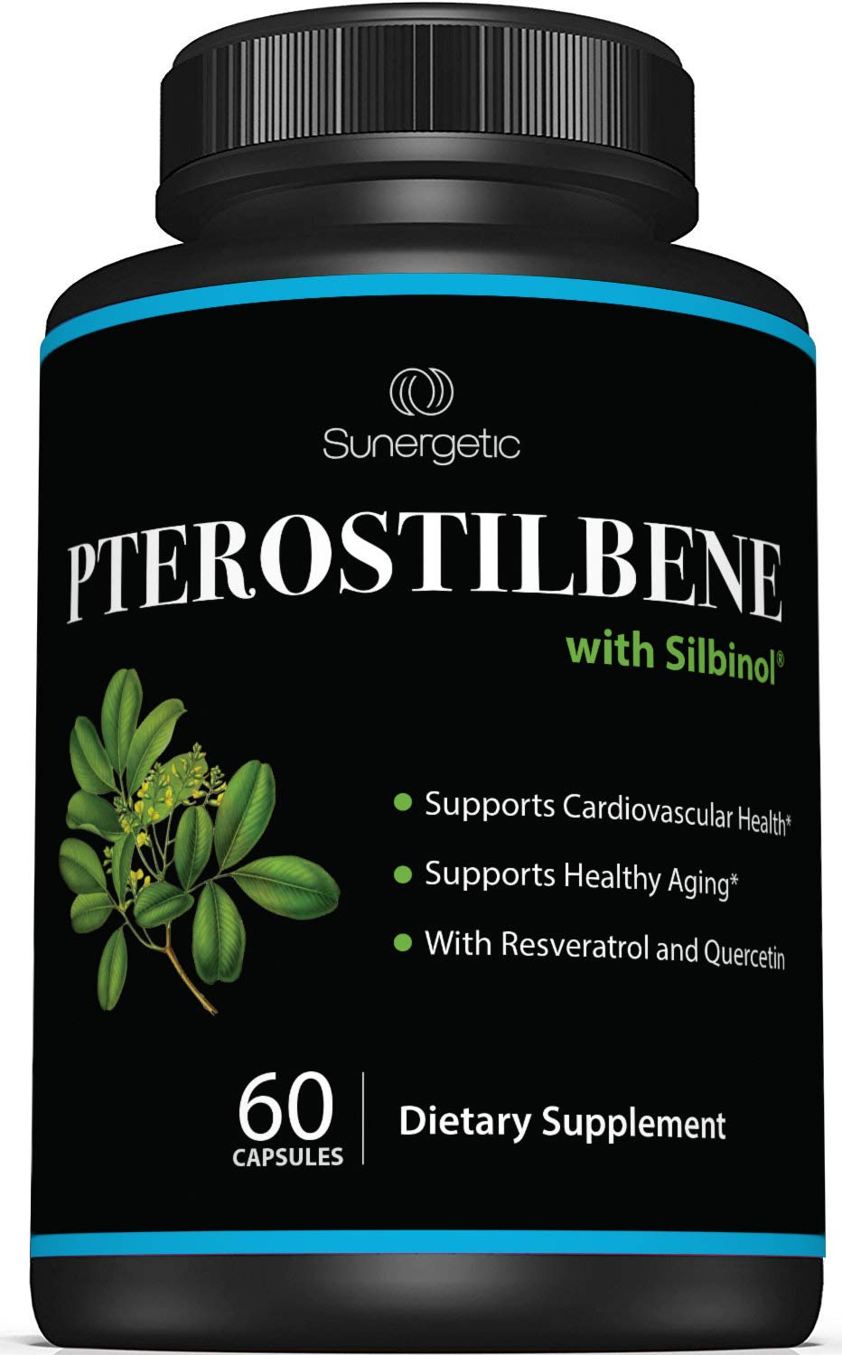 Sunergetic Pterostilbene Supplement with Resveratrol & Quercetin Capsules, 60 Count