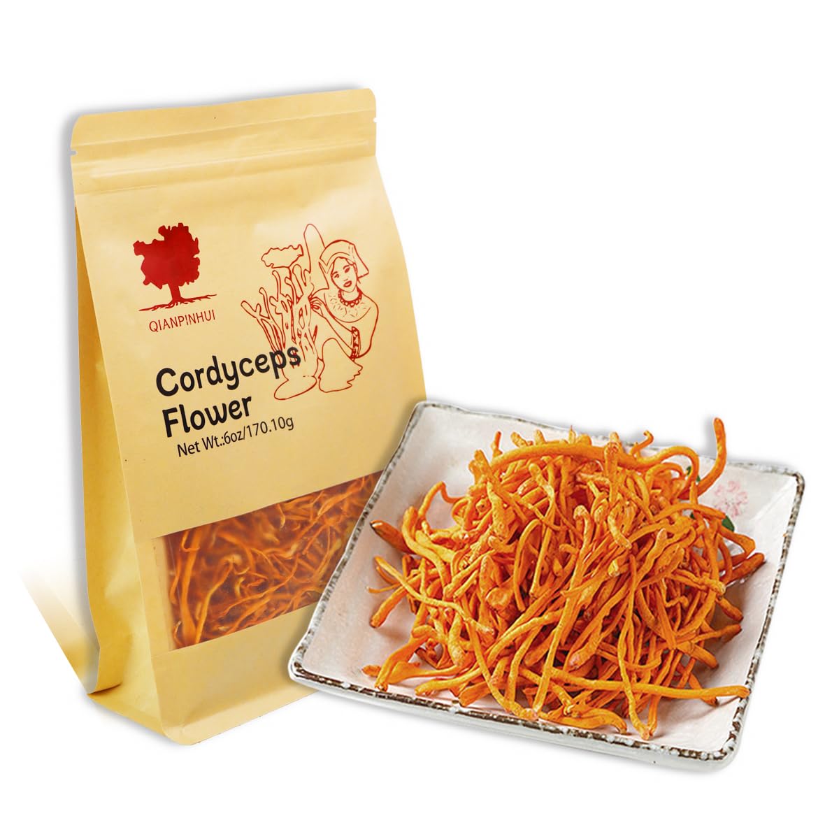 QIANPINHUI Cordyceps Flower Whole Dried Cordyceps Mushroom 6oz Tablet 1
