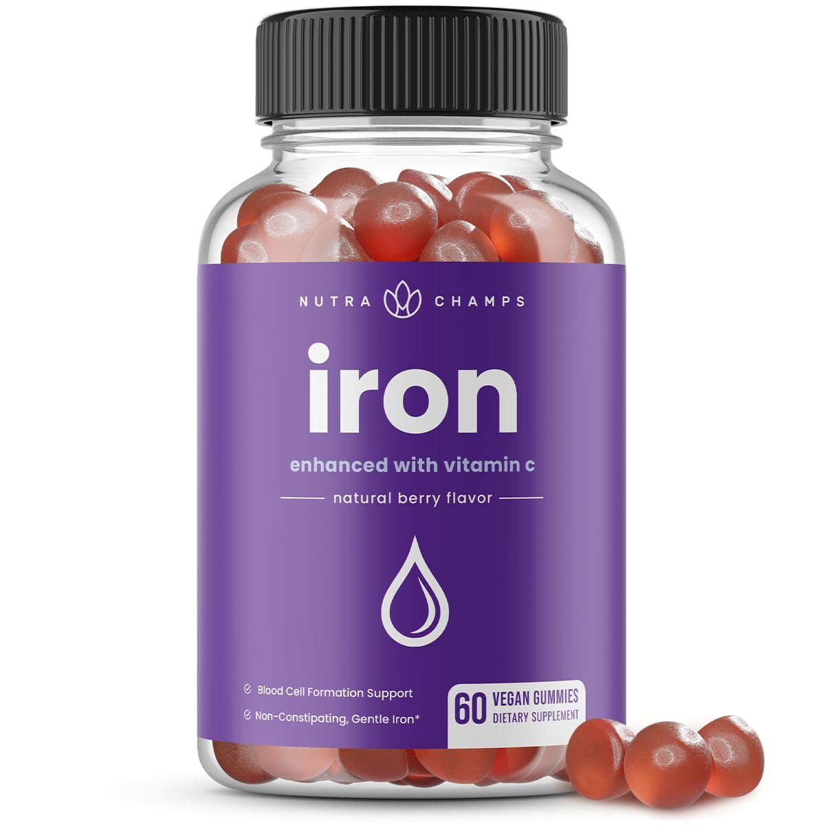 NutraChamps Iron Gummies with Vitamin C Gummy, 60 Count